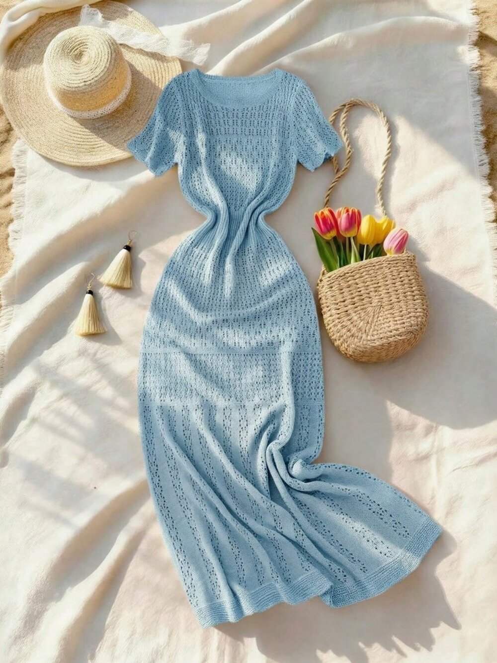 Blue Elegant Women's Style Sexy Fitted Knitted Sweater Dress - Picture 4 of 9